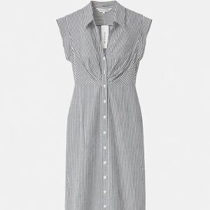 Veronica Beard Black & White Striped Button Front Midi Shirt Dress NWT Size 10